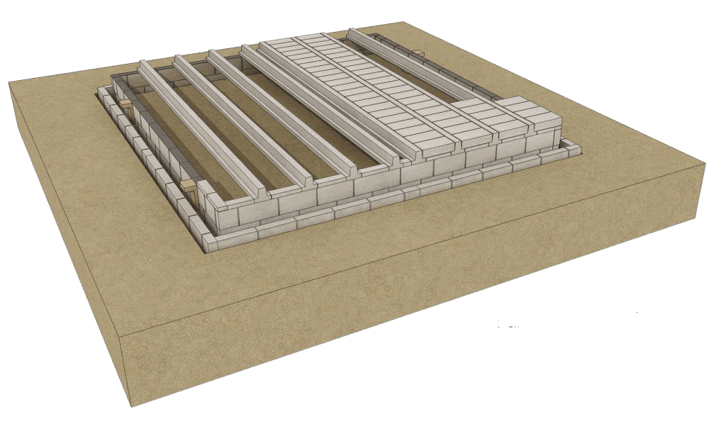 Blocks placed between the beams